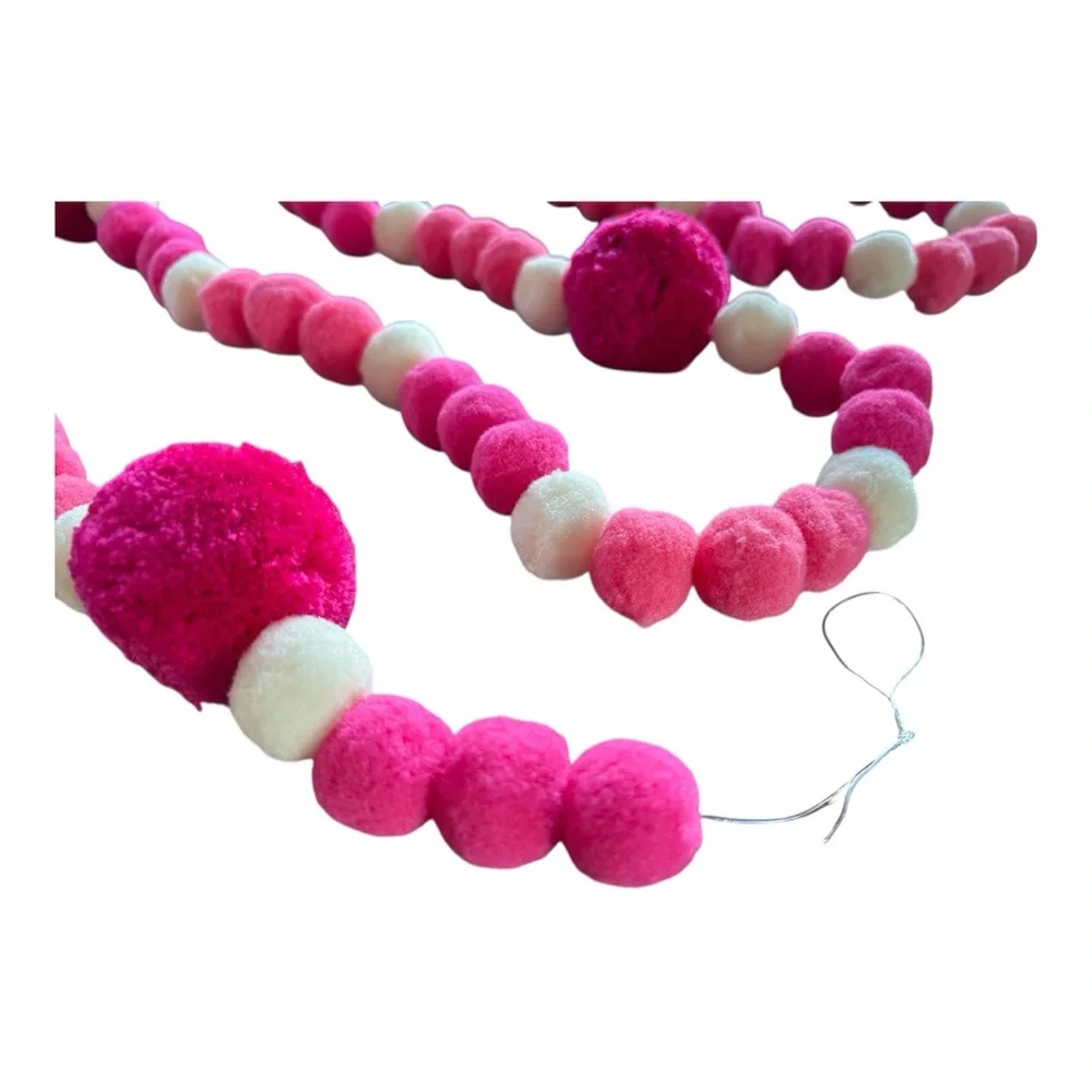 14 ft Valentine's Day Pinks & Cream Pom Pom Garland Handmade on Cord
